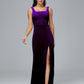 Square Neck Plus Size Velvet Bridesmaid Dress With Slit
