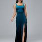 Square Neck Velvet Bridesmaid Dress With Slit