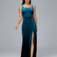 Square Neck Plus Size Velvet Bridesmaid Dress With Slit