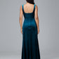 Square Neck Velvet Bridesmaid Dress With Slit