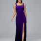 Square Neck Velvet Bridesmaid Dress With Slit