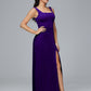 Square Neck Plus Size Velvet Bridesmaid Dress With Slit