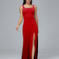 Square Neck Velvet Bridesmaid Dress With Slit