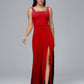 Square Neck Plus Size Velvet Bridesmaid Dress With Slit