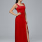 Square Neck Velvet Bridesmaid Dress With Slit