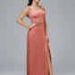 Square Neck Velvet Bridesmaid Dress With Slit