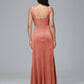 Square Neck Velvet Bridesmaid Dress With Slit