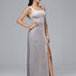 Square Neck Plus Size Velvet Bridesmaid Dress With Slit