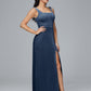 Square Neck Plus Size Velvet Bridesmaid Dress With Slit