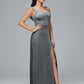 Square Neck Velvet Bridesmaid Dress With Slit