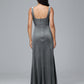 Square Neck Velvet Bridesmaid Dress With Slit