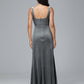 Square Neck Plus Size Velvet Bridesmaid Dress With Slit