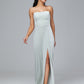 Strapless Plus Size Velvet Bridesmaid Dress With Slit