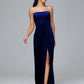 Strapless Velvet Bridesmaid Dress With Slit