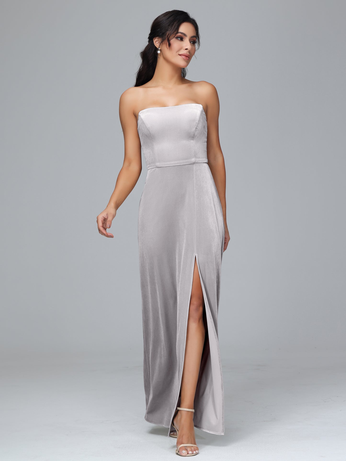 Strapless Velvet Bridesmaid Dress With Slit