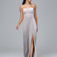 Strapless Plus Size Velvet Bridesmaid Dress With Slit