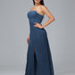 Strapless Velvet Bridesmaid Dress With Slit