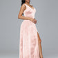 Straps V Neck Plus Size Bridesmaid Dress With Slit