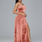Straps V Neck Plus Size Bridesmaid Dress With Slit