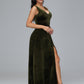 Straps V Neck Plus Size Bridesmaid Dress With Slit