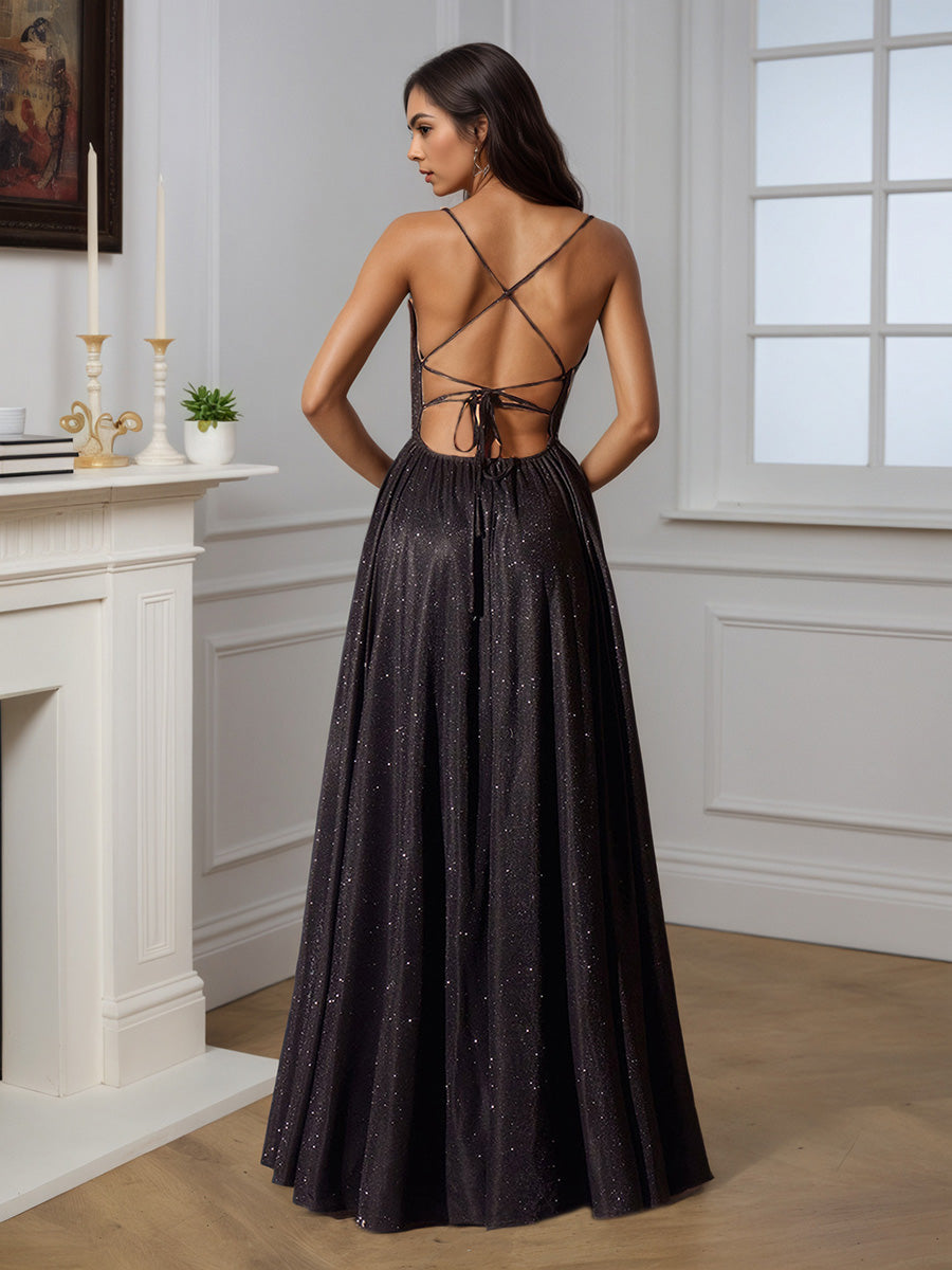 Elegant Spaghetti Straps A-line Floor Length Long Prom Dress