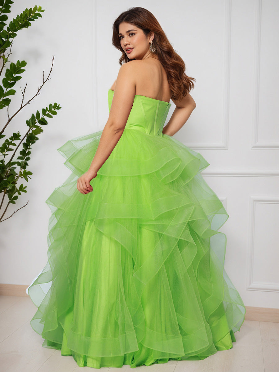 Cute Lime Green Sweetheart Tulle Long Plus Size Princess Prom Dress