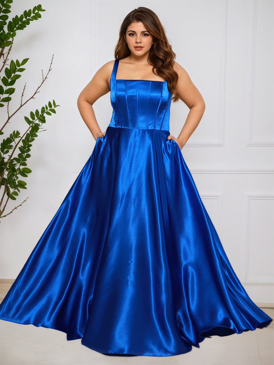Simple Square Neck Long A-line Floor Length Plus Size Prom Dress