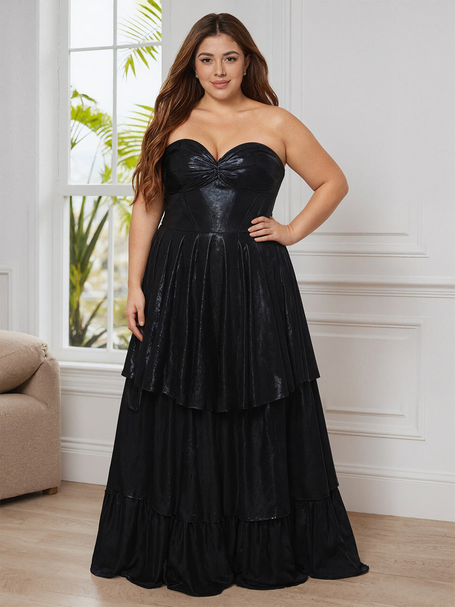 Charming Black Layered Long Floor Length Plus Size Prom Dress