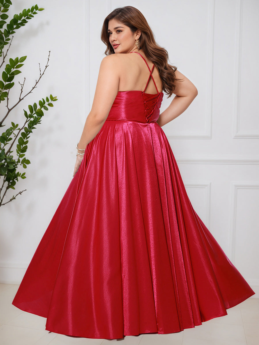 Pretty A-line Spaghetti Straps Floor Length Long Plus Size Prom Dress