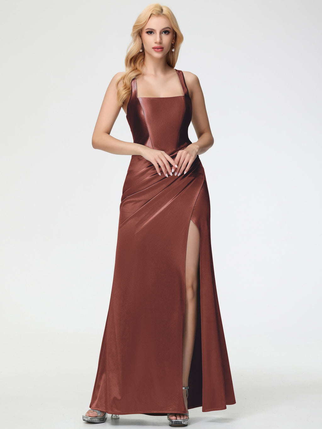 Lace Dark Red Long Prom Dresses Long Sleeve Womens Dresses Express Front  Slit Sheath Dress Terracotta