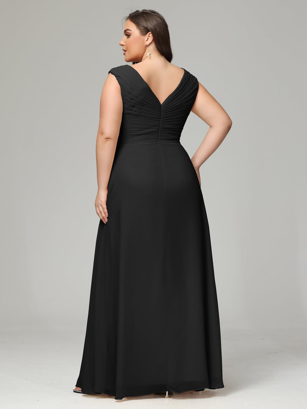 Maxi Chiffon Bridesmaid Dresses with V Neck Papaya Plus Size