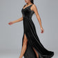 V Neck A Line Plus Size Velvet Bridesmaid Dress With Slit
