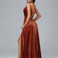 V Neck A Line Plus Size Velvet Bridesmaid Dress With Slit