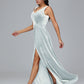 V Neck A Line Plus Size Velvet Bridesmaid Dress With Slit