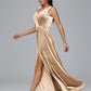 V Neck A Line Plus Size Velvet Bridesmaid Dress With Slit