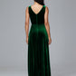 V Neck A Line Plus Size Velvet Bridesmaid Dress With Slit