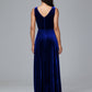 V Neck A Line Plus Size Velvet Bridesmaid Dress With Slit