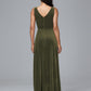 V Neck A Line Plus Size Velvet Bridesmaid Dress With Slit