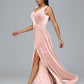 V Neck A Line Plus Size Velvet Bridesmaid Dress With Slit