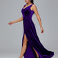 V Neck A Line Plus Size Velvet Bridesmaid Dress With Slit