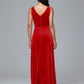 V Neck A Line Plus Size Velvet Bridesmaid Dress With Slit