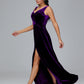 V Neck A Line Plus Size Velvet Bridesmaid Dress With Slit