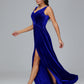 V Neck A Line Plus Size Velvet Bridesmaid Dress With Slit