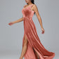 V Neck A Line Plus Size Velvet Bridesmaid Dress With Slit