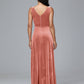 V Neck A Line Plus Size Velvet Bridesmaid Dress With Slit
