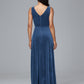 V Neck A Line Plus Size Velvet Bridesmaid Dress With Slit