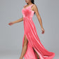 V Neck A Line Plus Size Velvet Bridesmaid Dress With Slit