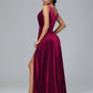 V Neck A Line Plus Size Velvet Bridesmaid Dress With Slit
