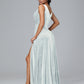 V Neck A Line Plus Size Velvet Bridesmaid Dress With Slit