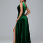 V Neck A Line Plus Size Velvet Bridesmaid Dress With Slit